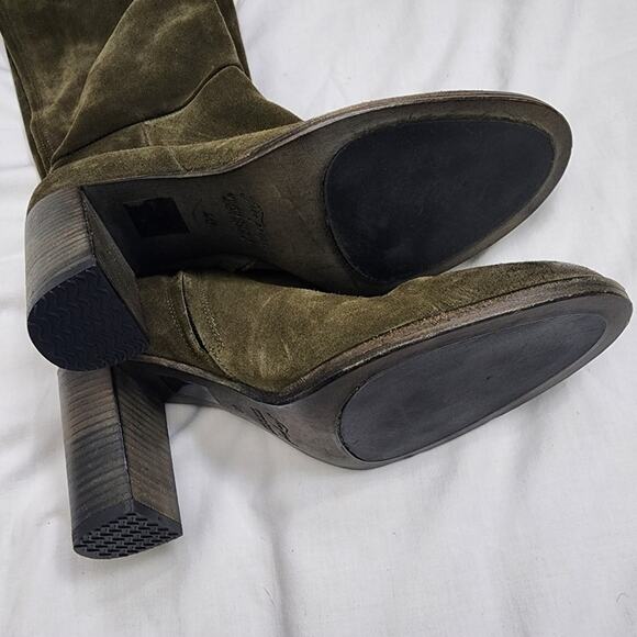 NEW Free People Dakota Moss Green Suede Leather Heeled Tall Slouchy Boots - Picture 6 of 11
